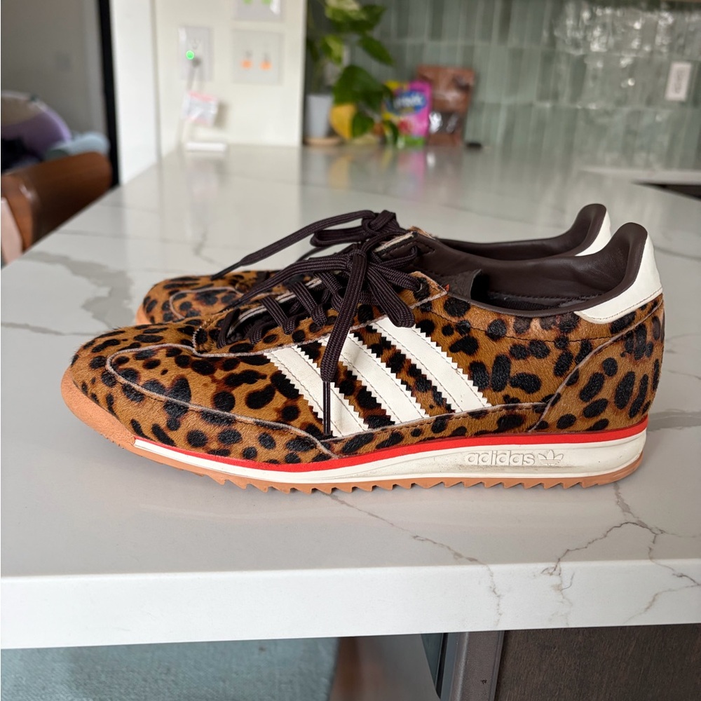 Adidas Women's Leopard Print Sneakers with White Stripes